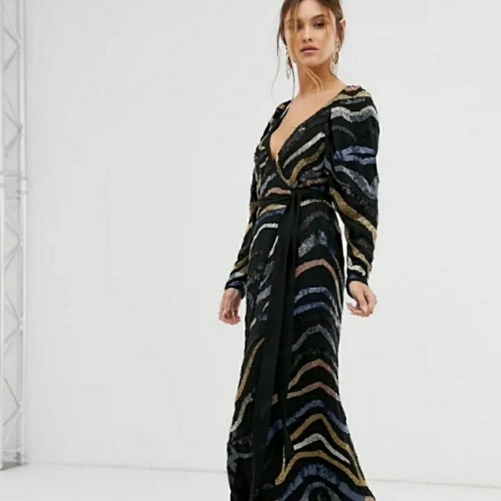 Asos Edition Midi wrap dress with animal beading